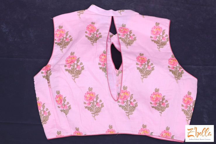 Pink Jaipuri Print Cotton Sleeveless Blouse Blouse