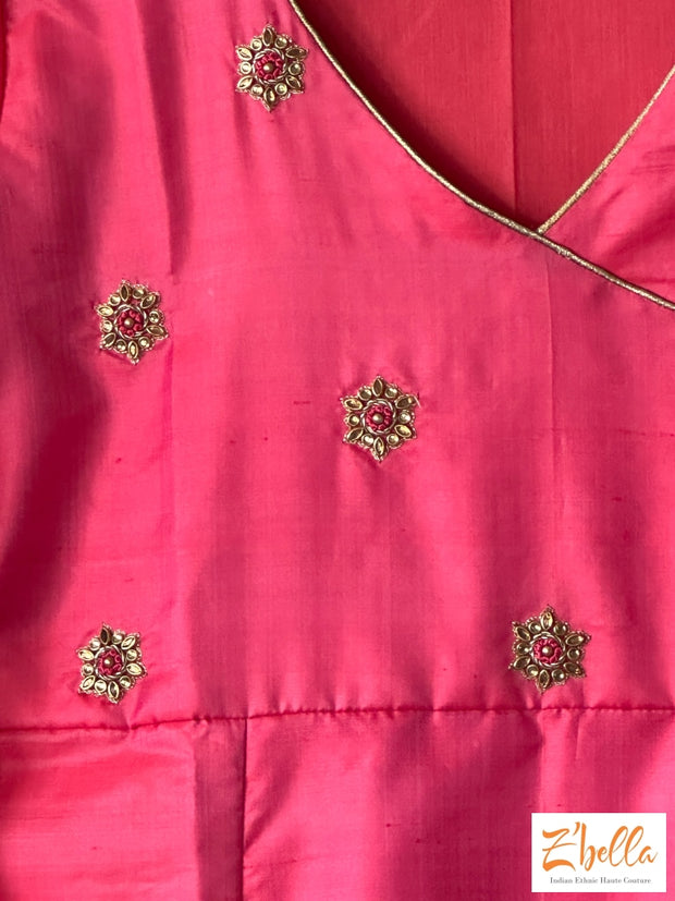Pink Kurti Silk With Hand Embroidery Kurti Set