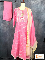 Pink Kurti With Mirror Work Comes Bottom And Dupatta - Size 38 Kurti Set