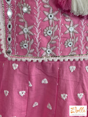 Pink Kurti With Mirror Work Comes Bottom And Dupatta - Size 38 Kurti Set