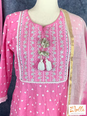 Pink Kurti With Mirror Work Comes Bottom And Dupatta - Size 38 Kurti Set