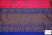 Pink Pure Matka Silk Saree With Blue Banarsi Border Stitched Blouse Saree