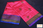Pink Pure Matka Silk Saree With Blue Banarsi Border Stitched Blouse Saree