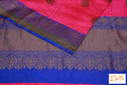 Pink Pure Matka Silk Saree With Blue Banarsi Border Stitched Blouse Saree