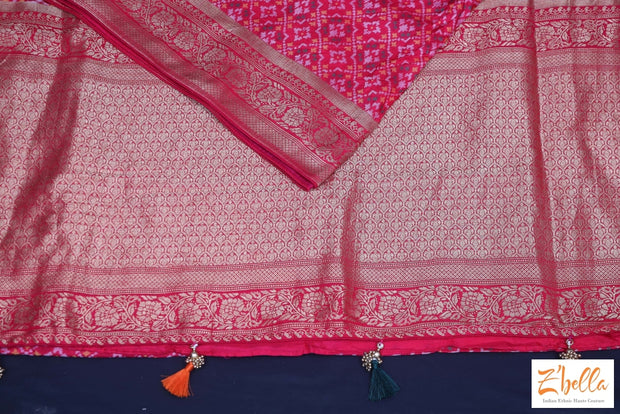 Pink Silk Saree With Pattola Weave Stitched Blouse Saree