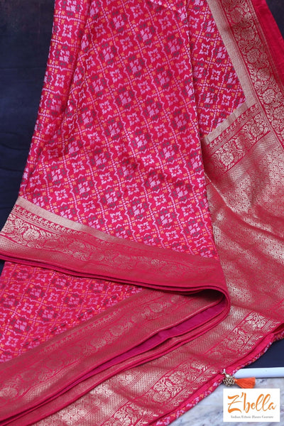 Pink Silk Saree With Pattola Weave Stitched Blouse Saree