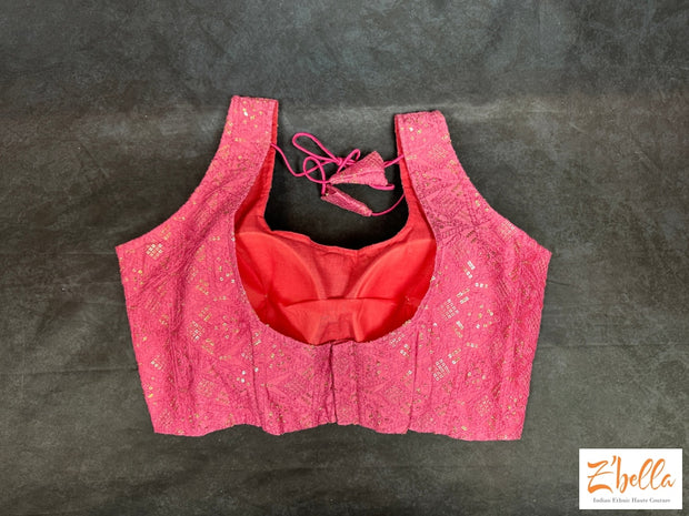 Dusty Pink Sleevelss Blouse With Emroidery Blouse