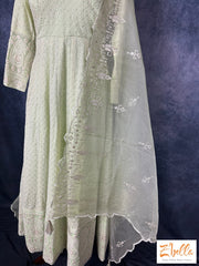 Pista Green Chikankari Anarkali Set Kurti Set