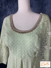 Pista Green Chikankari Anarkali Set Kurti Set