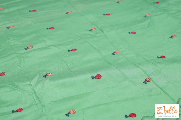 Pista Green Crepe Silk Saree With Embroidery Stitched Blouse Saree