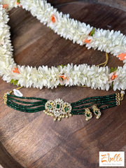 Polki Victorian Pendant Choker With Green Beads Earrings Necklace