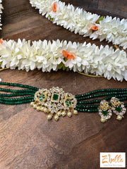 Polki Victorian Pendant Choker With Green Beads Earrings Necklace