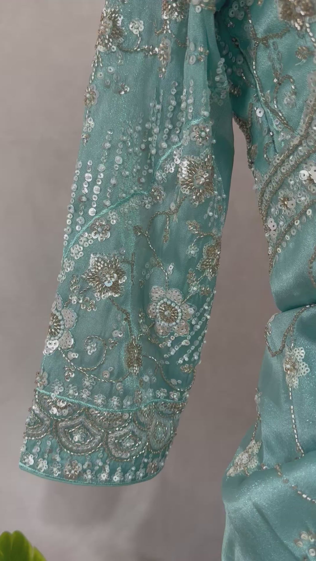 Blue tissue designer saree with stitched blouse and under skirt