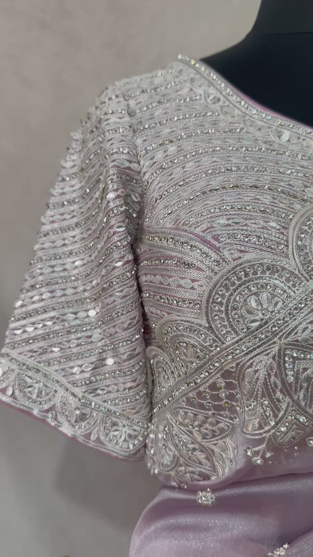 Lilac designer saree with stitched blouse and under skirt