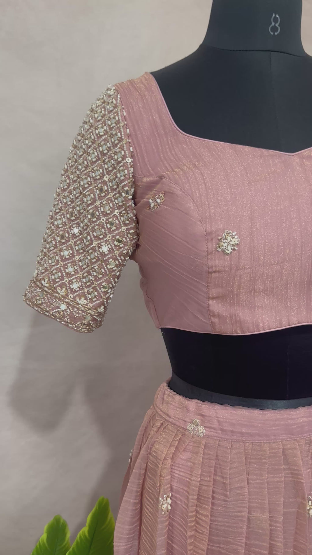 Rose gold tissue lehange with dupatta