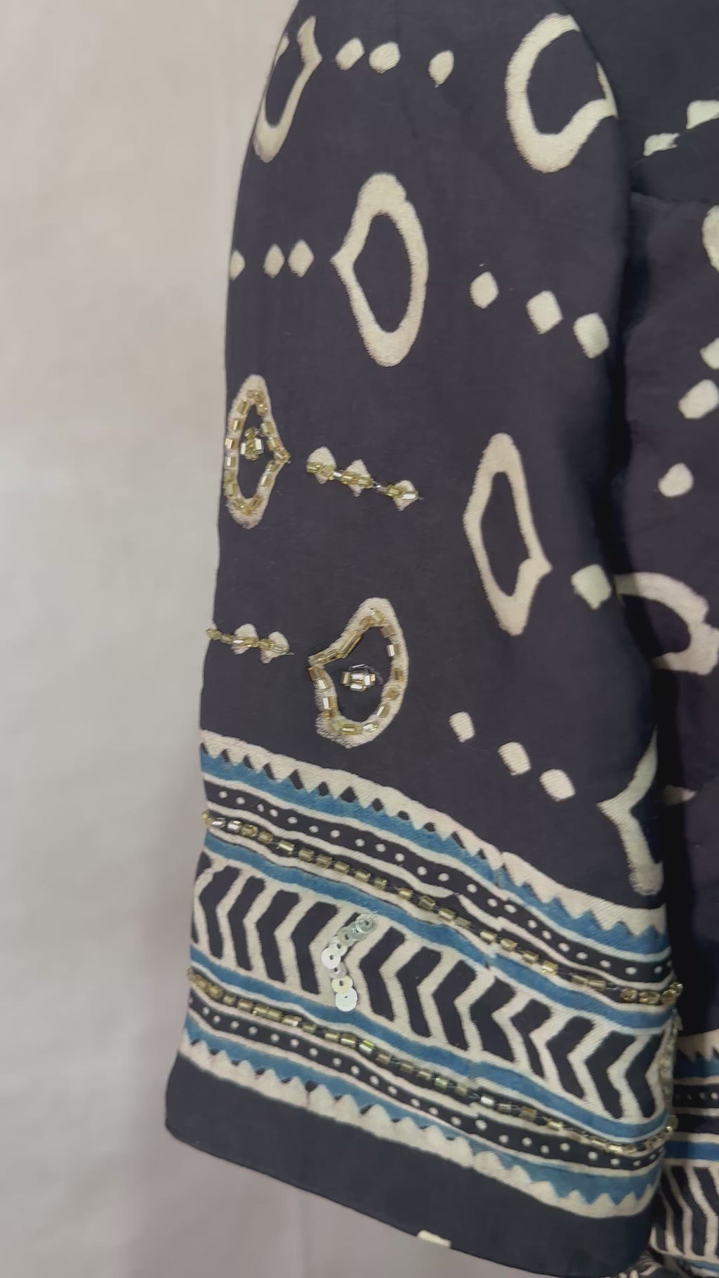Modal silk saree with bead and mirror work , stitched blouse