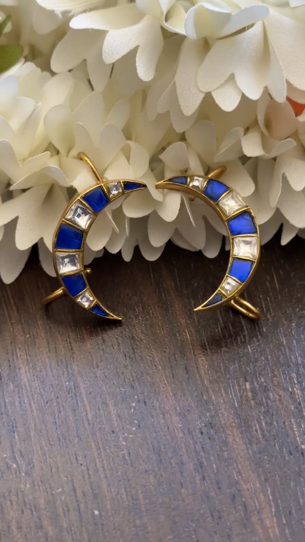 Blue and White kundan stone ear cuff
