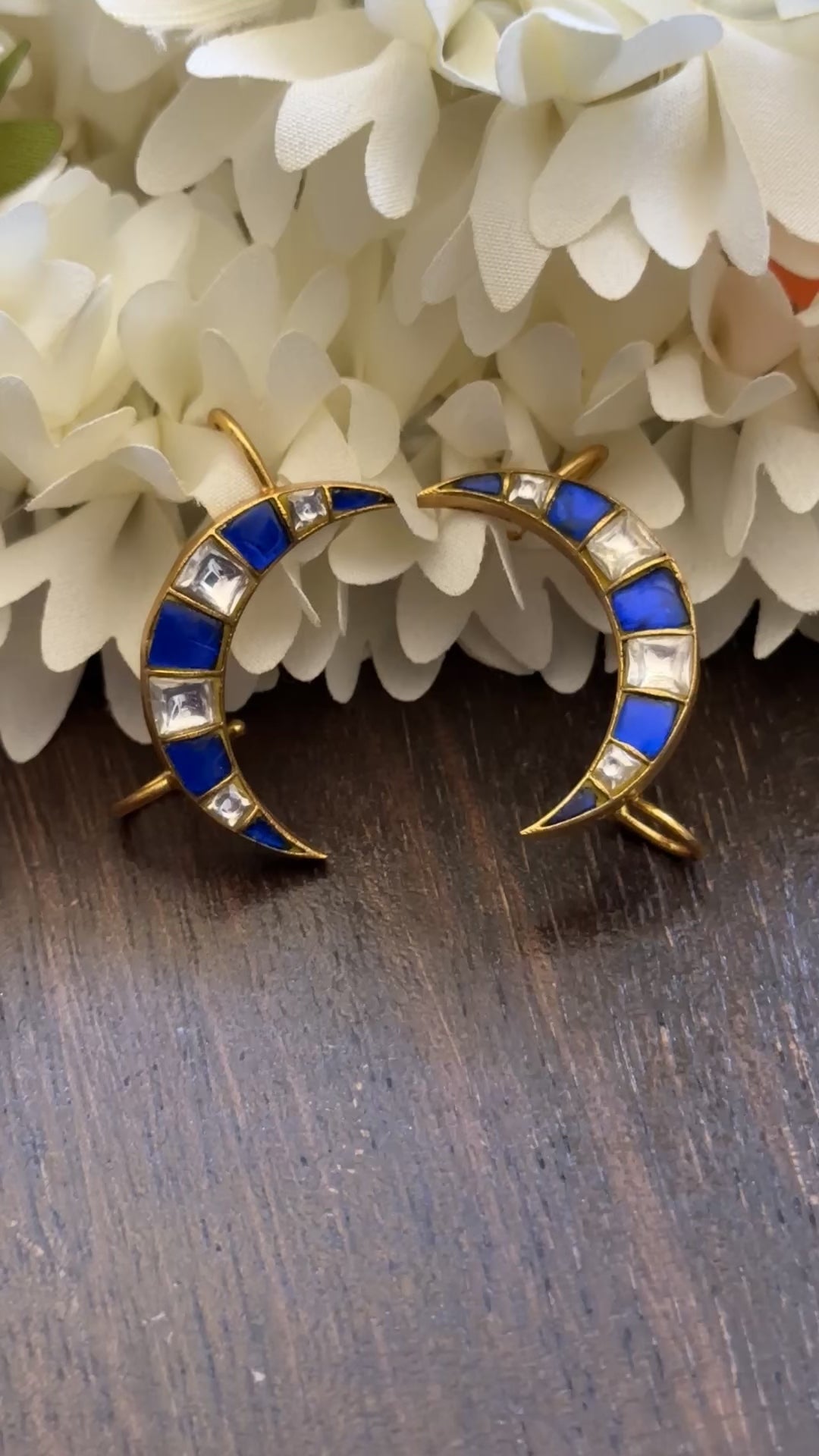 Blue and White kundan stone ear cuff