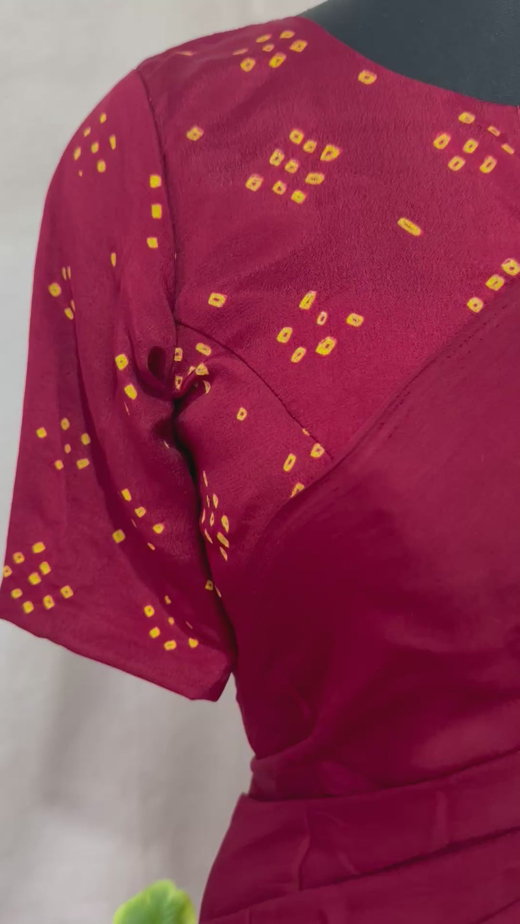 Crepe silk saree with bandini and kutch embroidery blouse