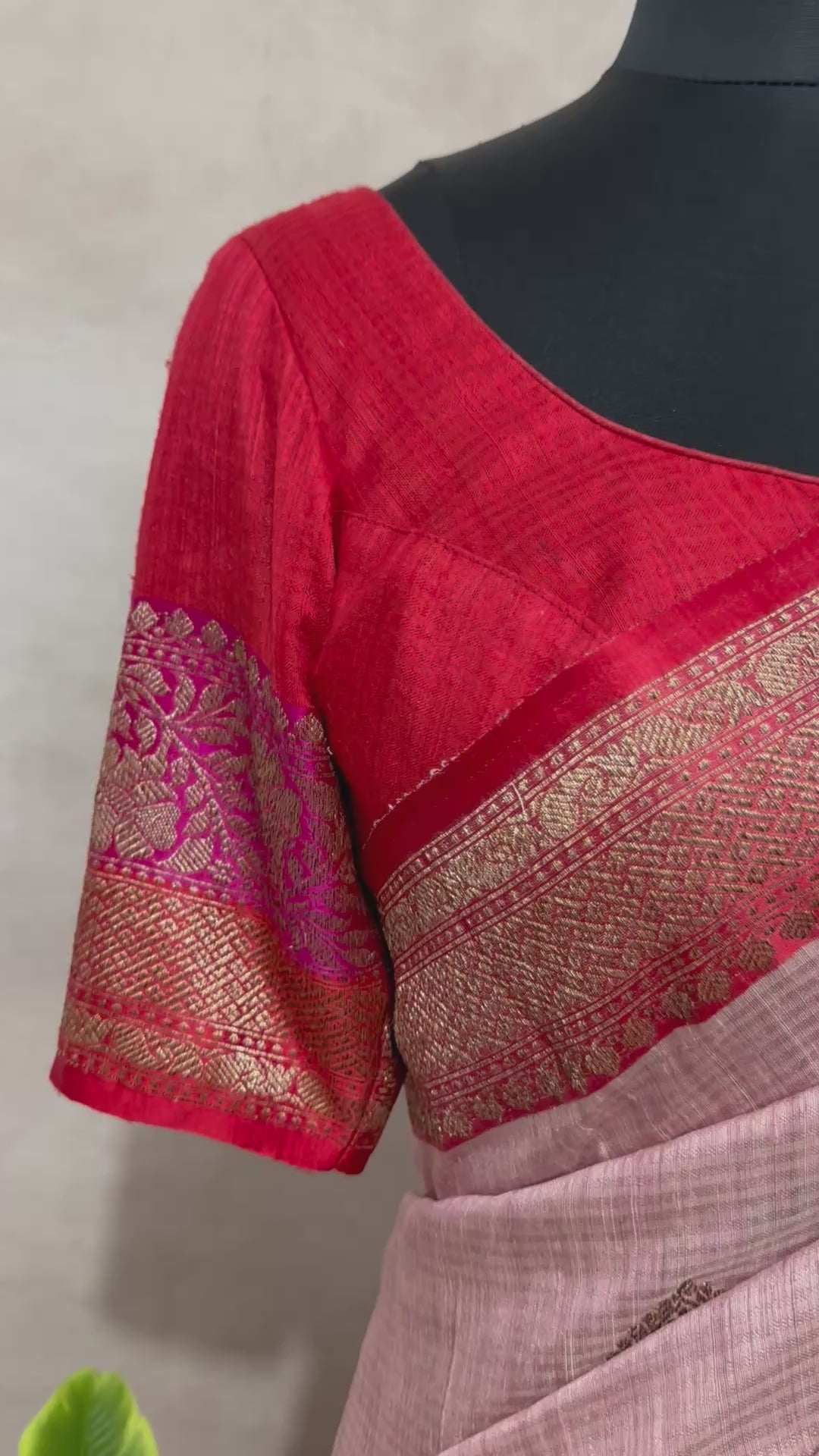 Pure dupion silk saree with banarsi border and stitched blouse