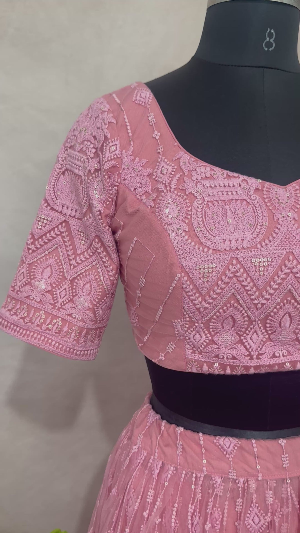 Light pink chickankari lehanga