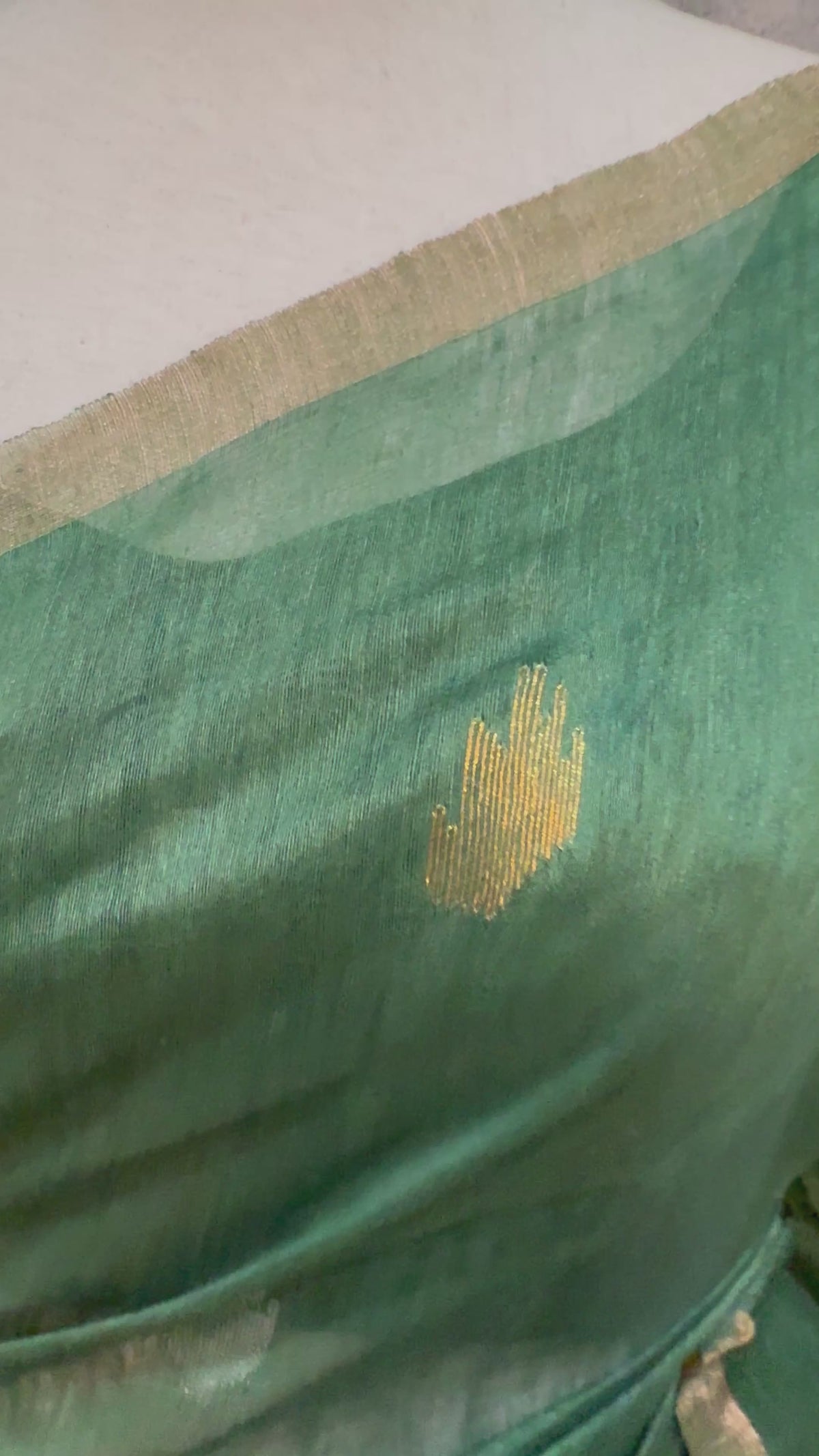 Pure silk linen saree with jamdani weave and stitched blouse