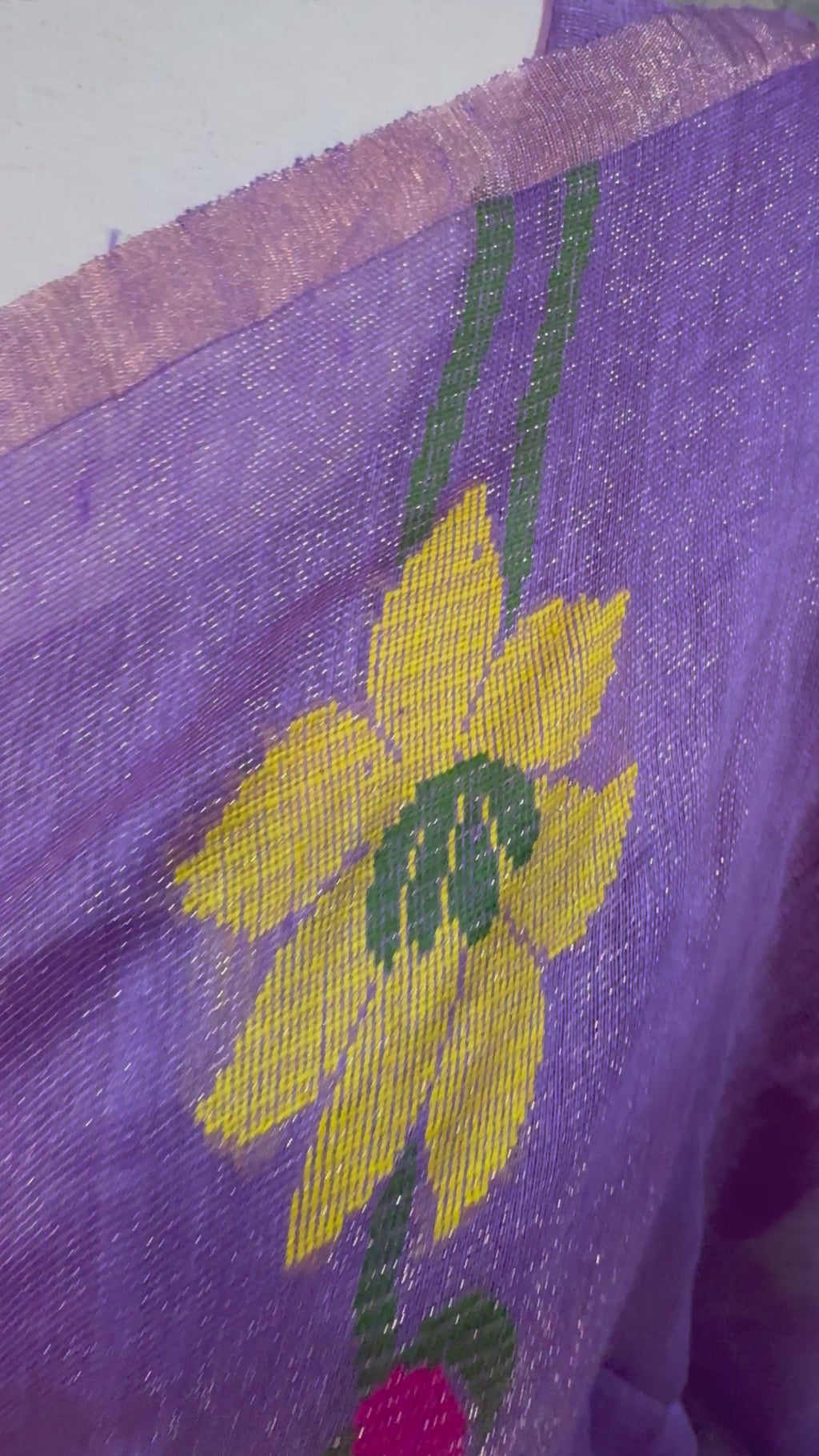 Pure silk linen saree with jamdani weave and stitched blouse