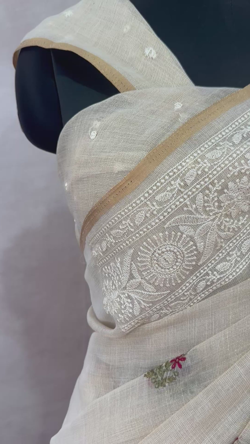 Tissue linen saree chikankari and multi color thread border with BP