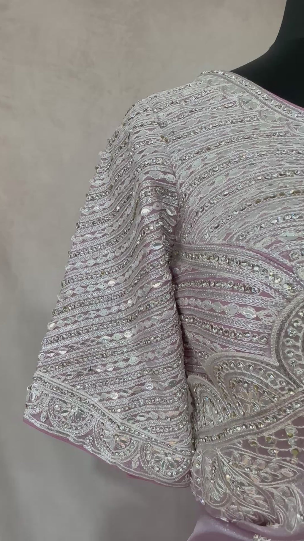 Lilac designer saree with stitched blouse and under skirt
