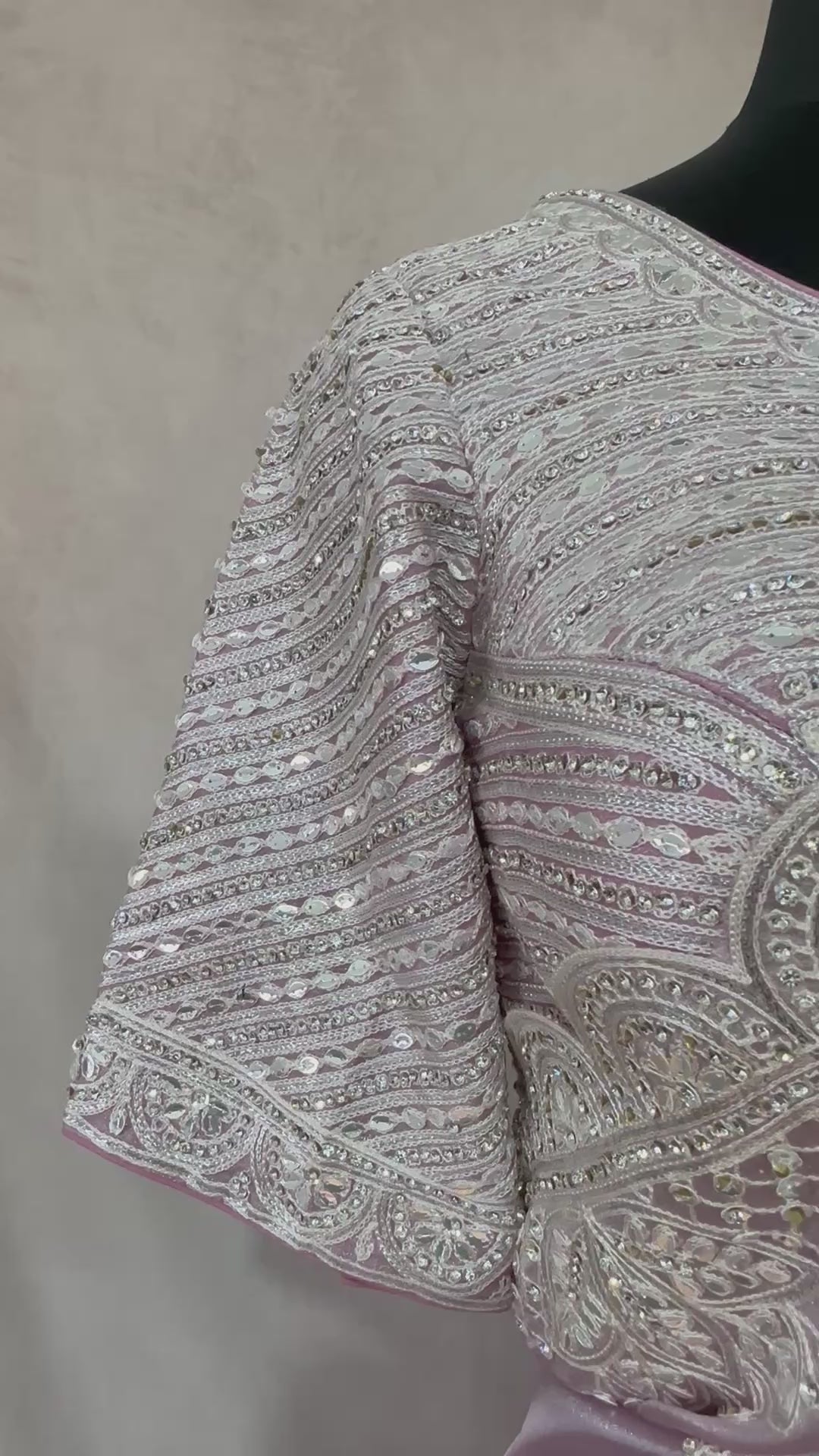 Lilac designer saree with stitched blouse and under skirt