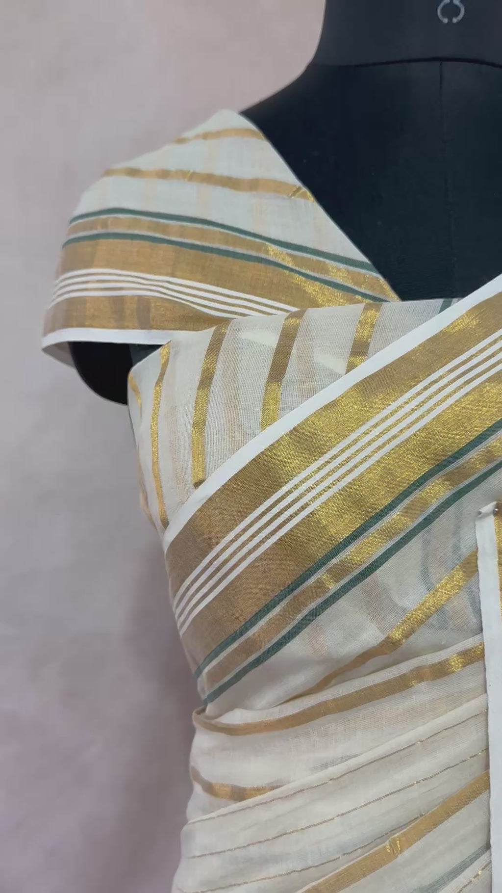 Green and gold line 120 mulcotton saree