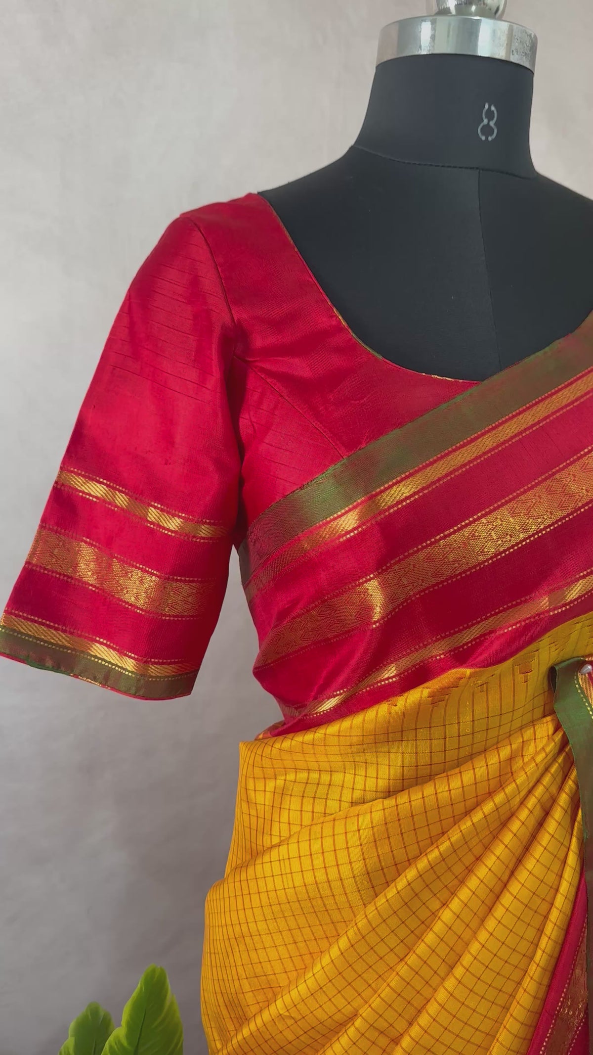 Mango yellow pure handloom gadwal silk saree with stitched blouse