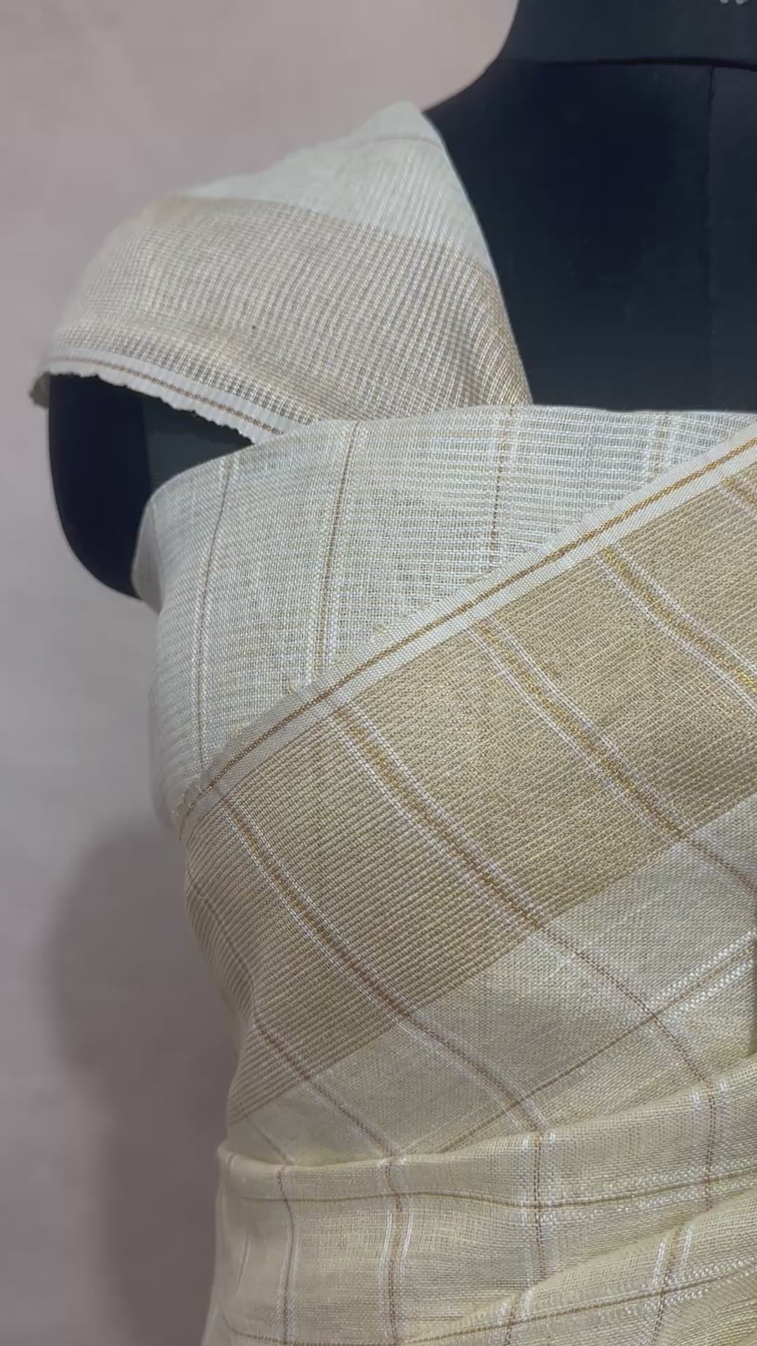 Linen saree with gold check and border