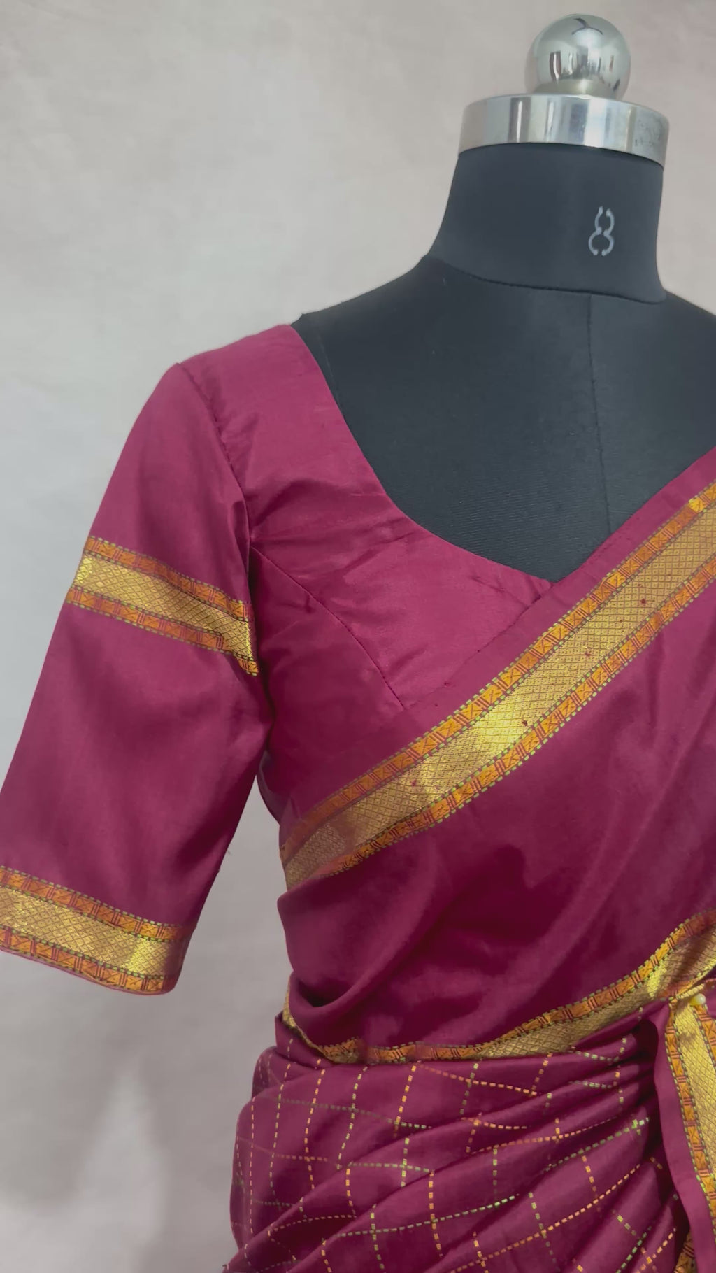Maroon Kanchivarm handloom silk saree with stitched blouse