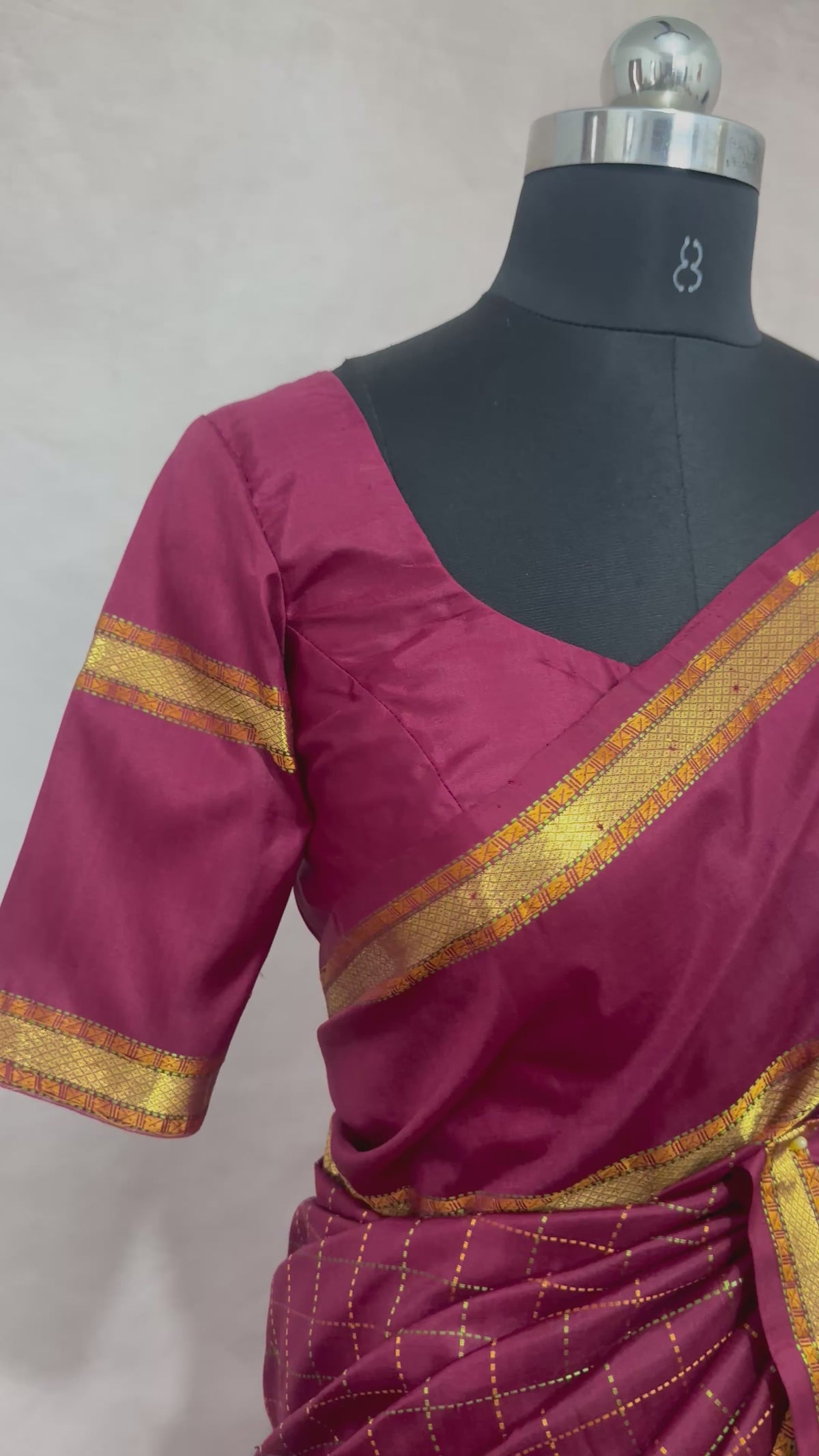 Maroon Kanchivarm handloom silk saree with stitched blouse