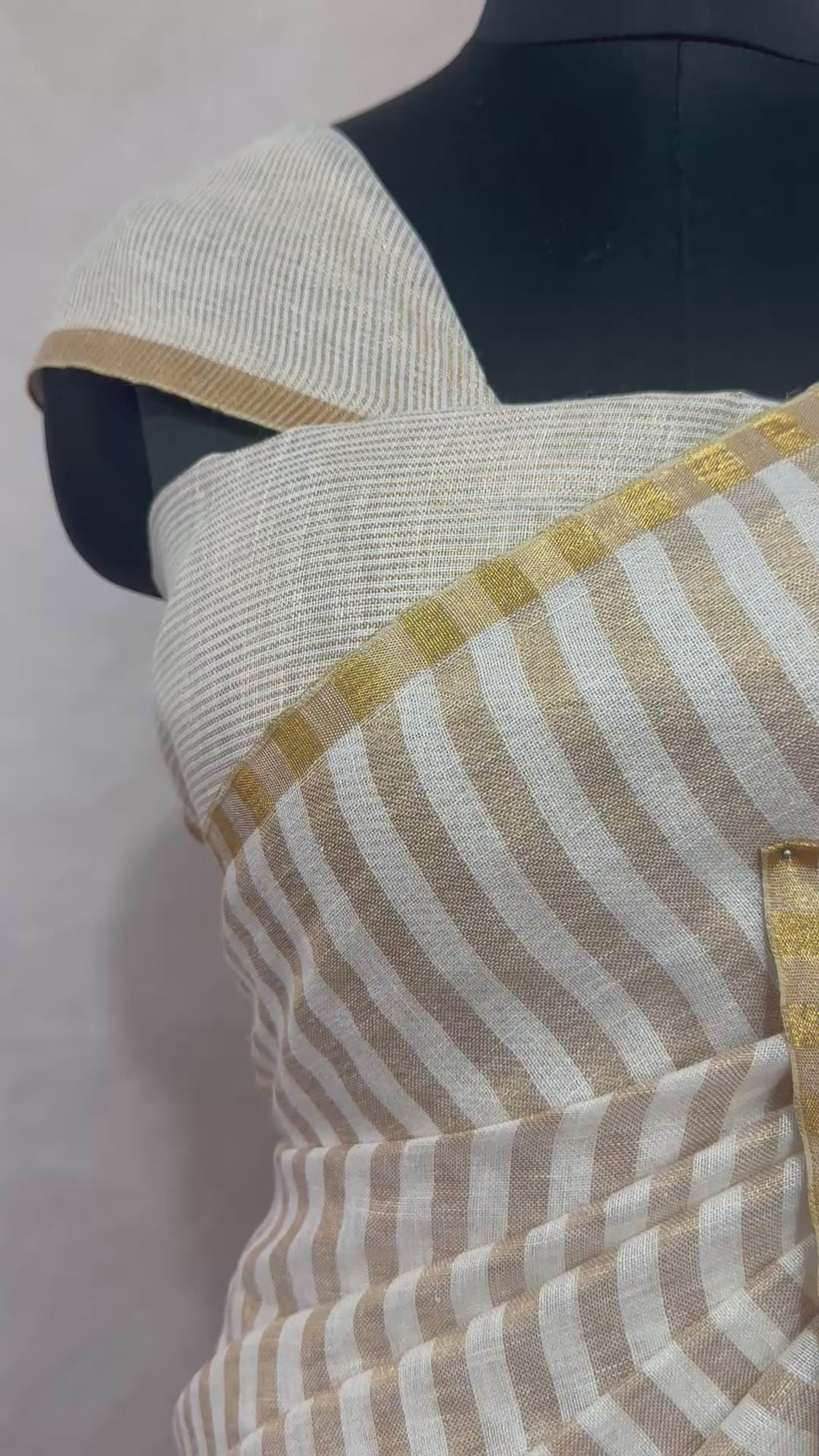 Linen saree with gold stripes
