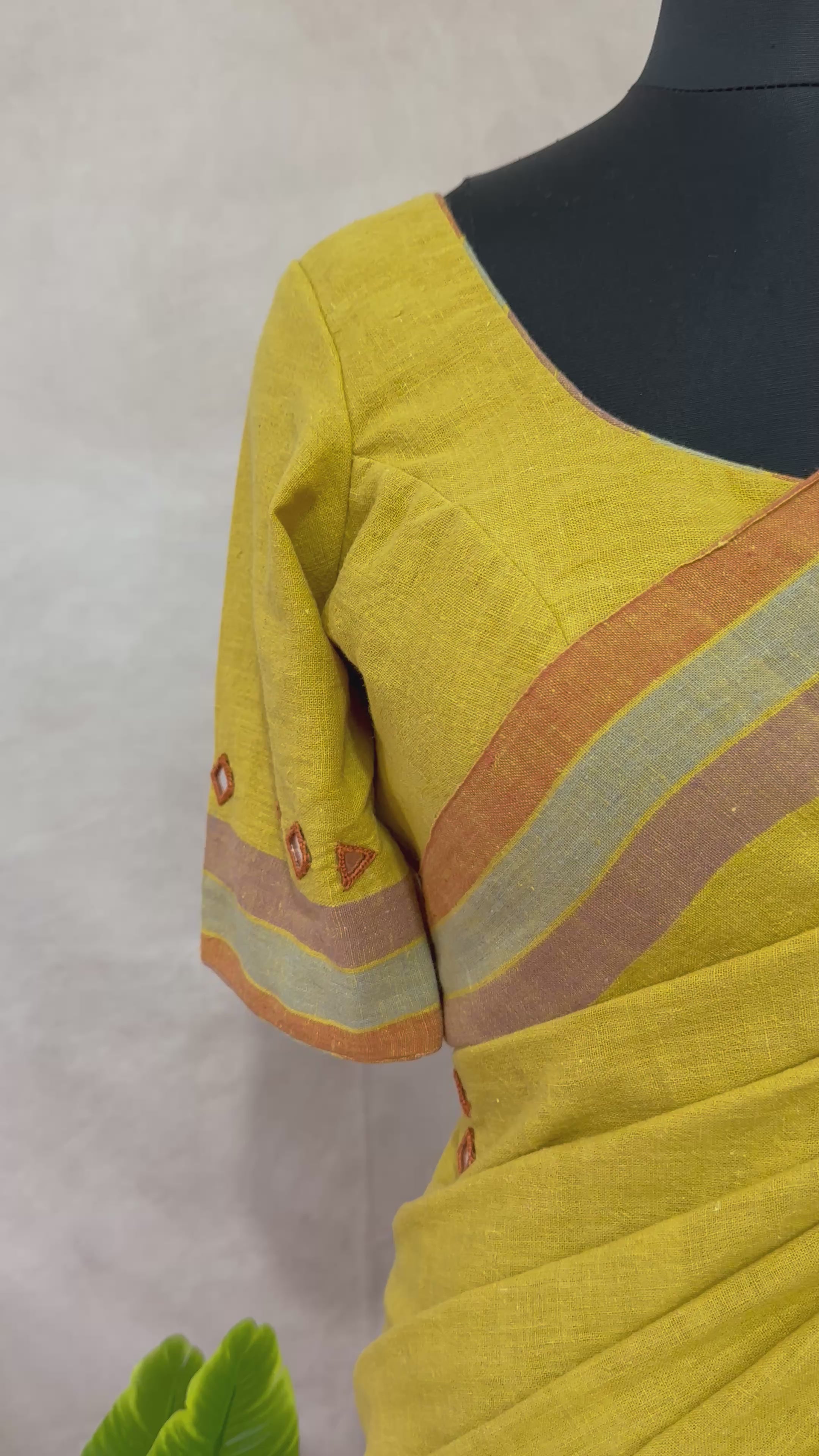 Organic Kala cotton handloom saree with mirror work , stitched blouse