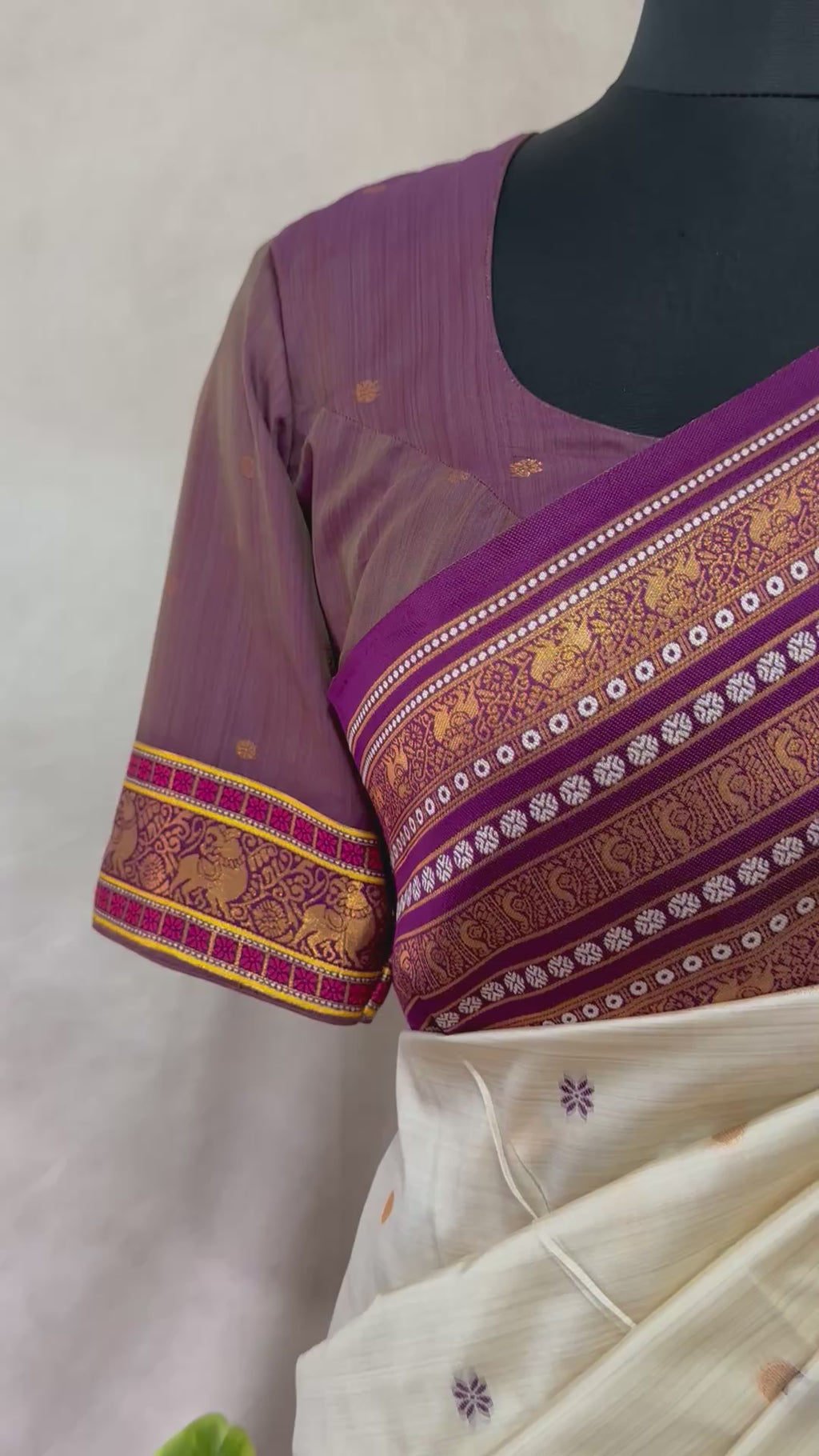 Asam silk saree with Purple broder and stitched blouse