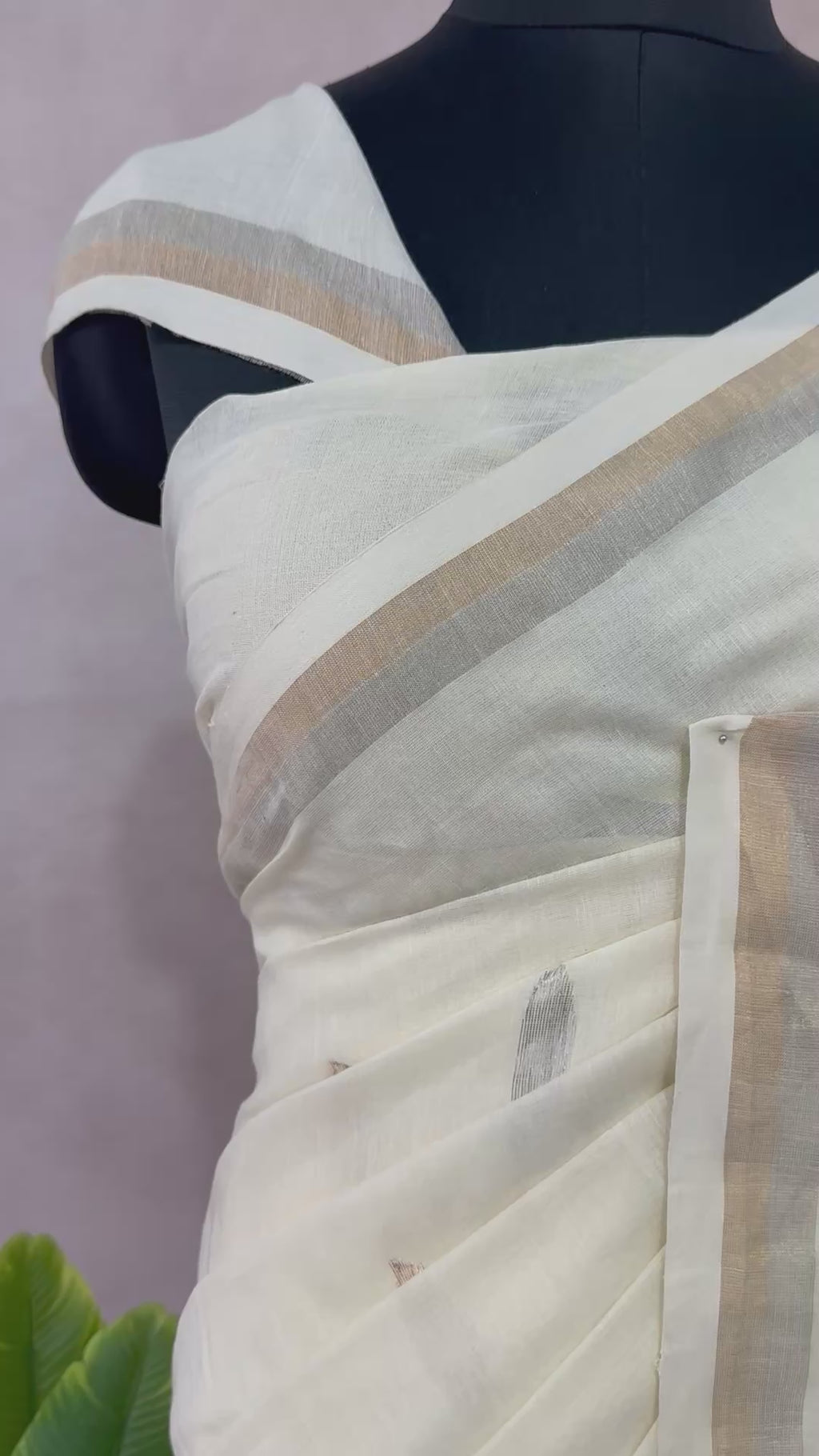 Bodhi - Pure cotton Cream color saree with Handloom jamdhani weave
