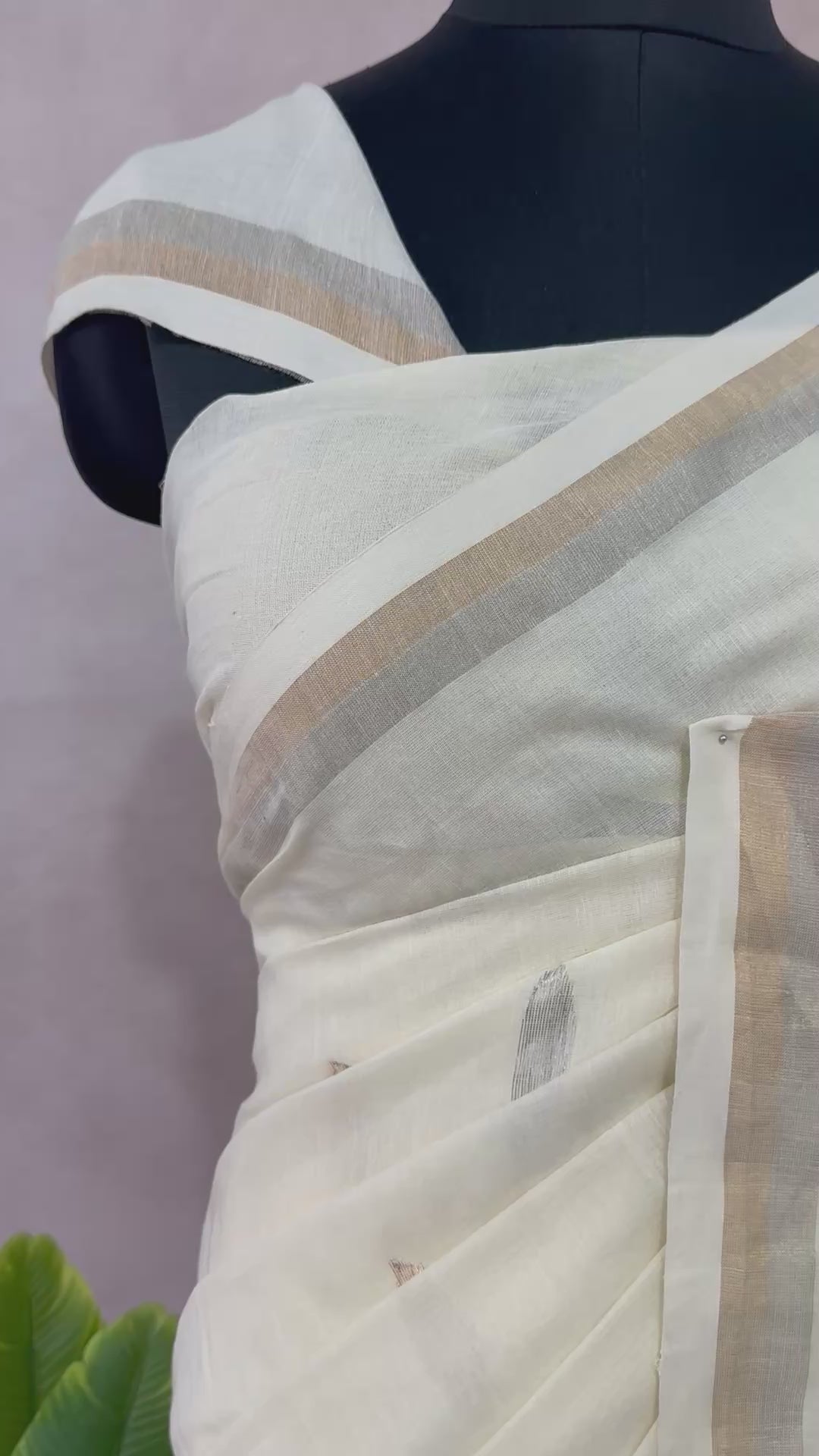 Bodhi - Pure cotton Cream color saree with Handloom jamdhani weave