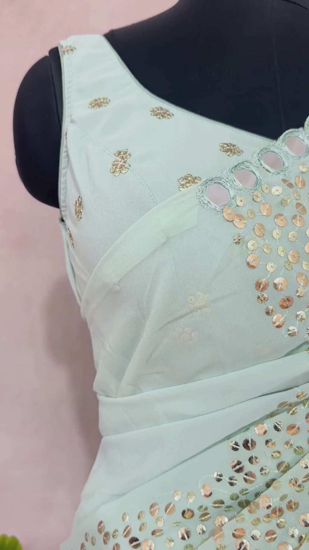 Designer saree with sequins and mirror, stitched blouse and under skirt