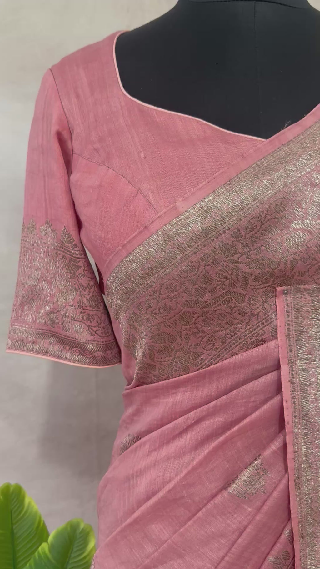 Linen banarsi saree with stitched blouse