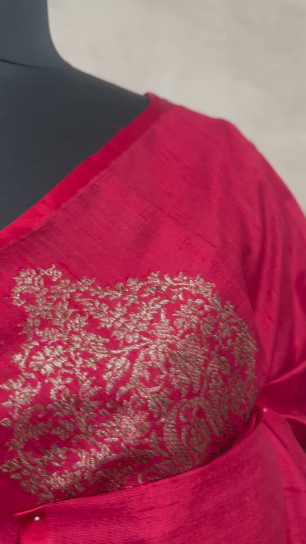 Red raw silk saree with banarsi border and stitched blouse