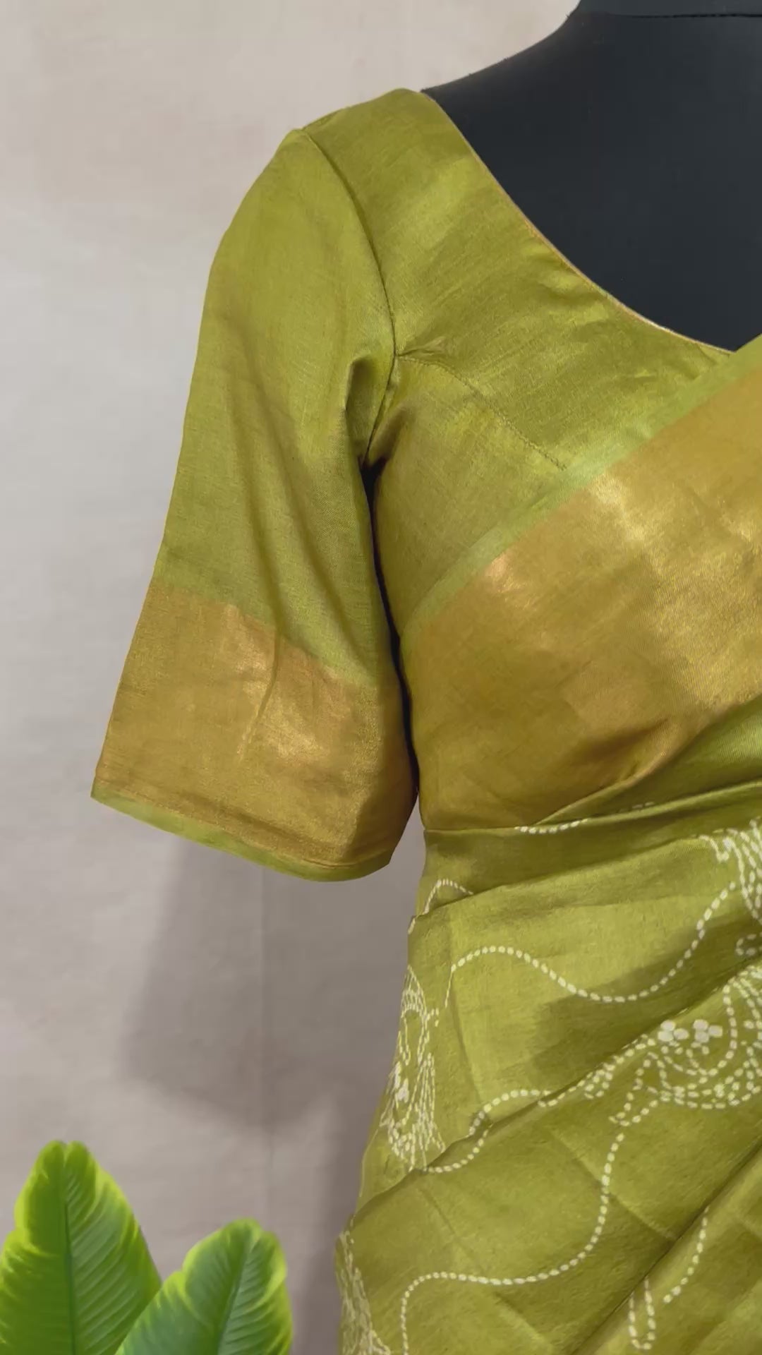 Printed tussar pure silk saree with stitched blouse