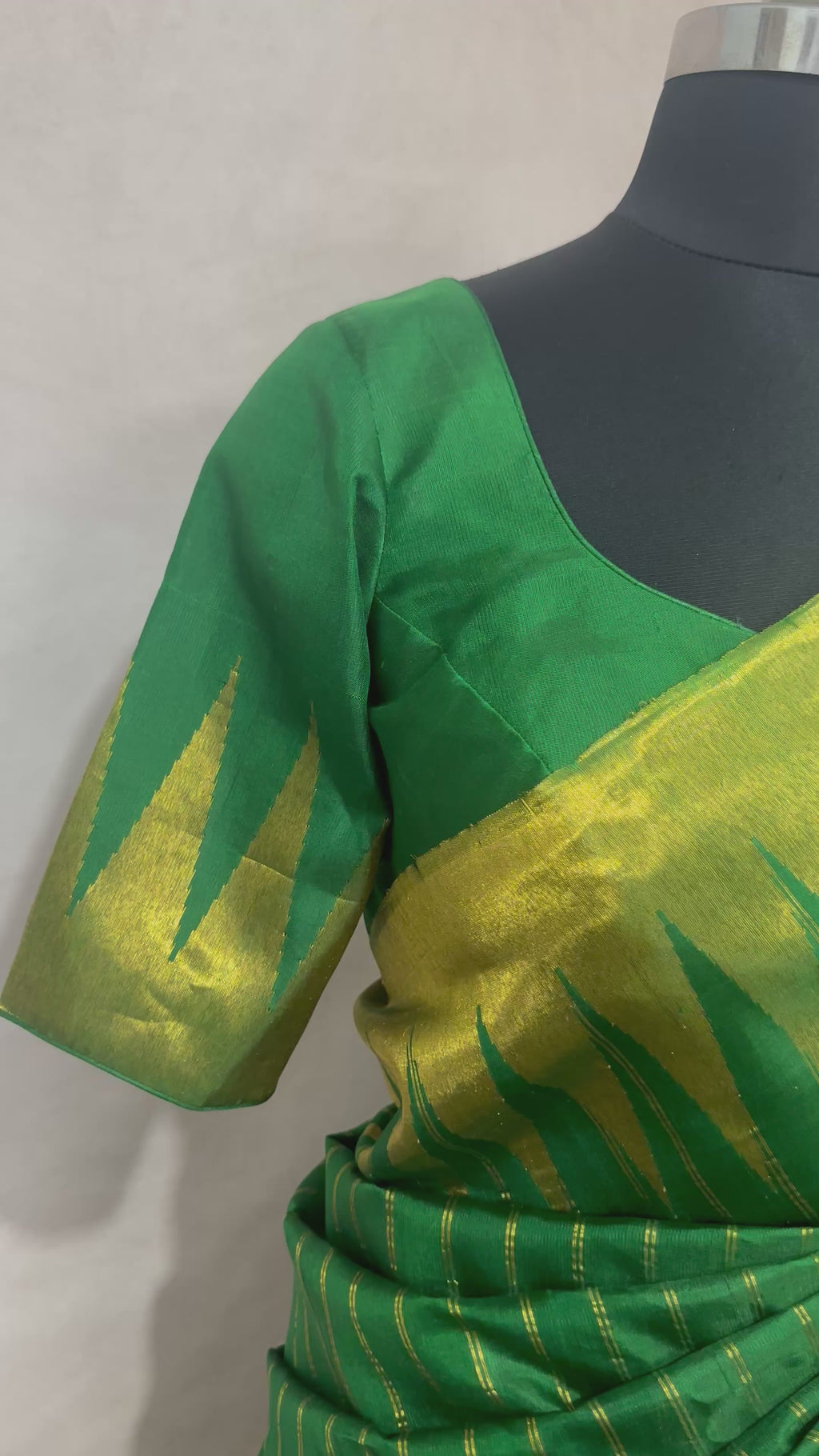 Handloom pure silk green gadwal silk saree with stitched blouse