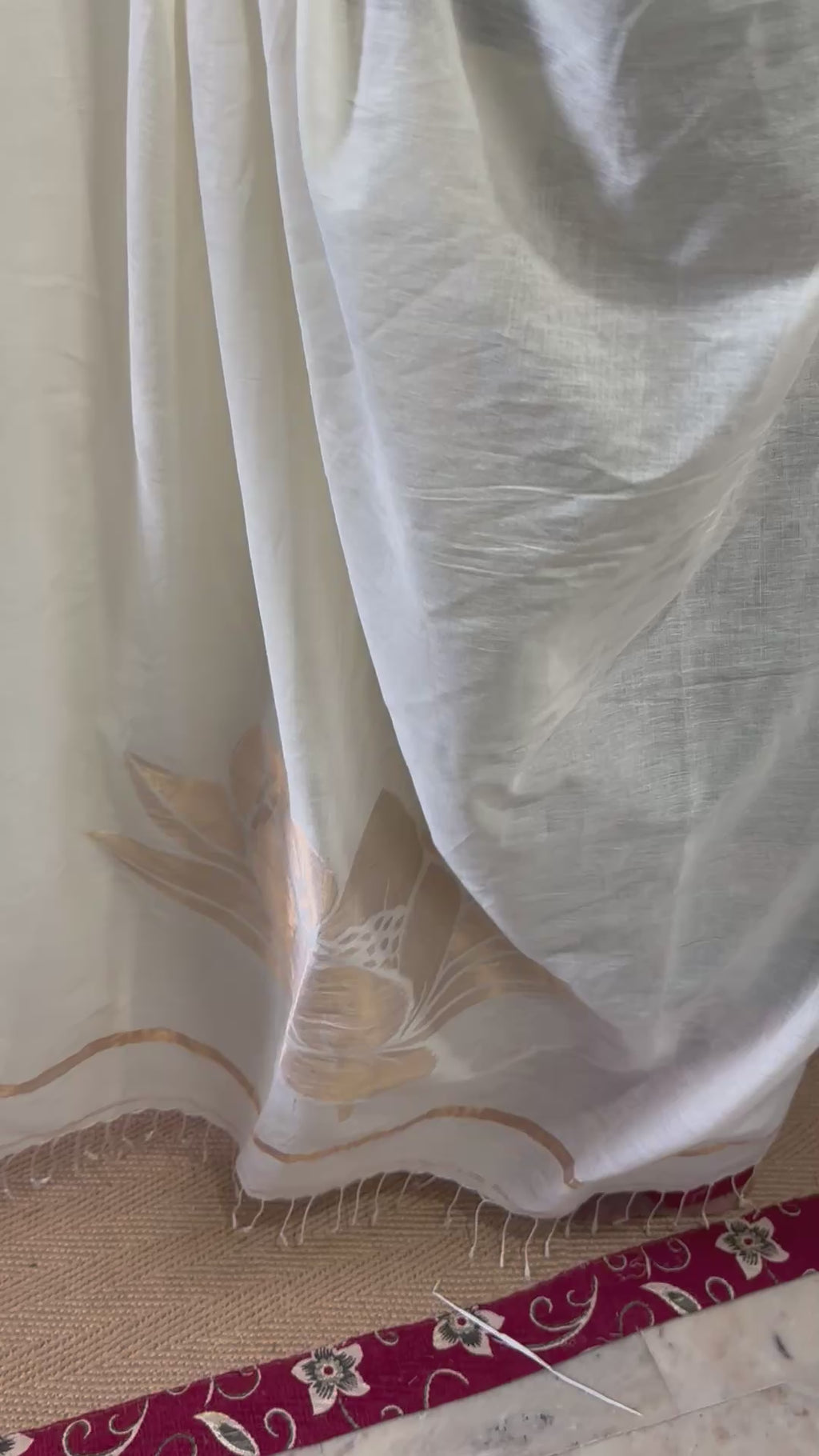Padma - Pure cotton Cream color saree with Handloom jamdhani weave