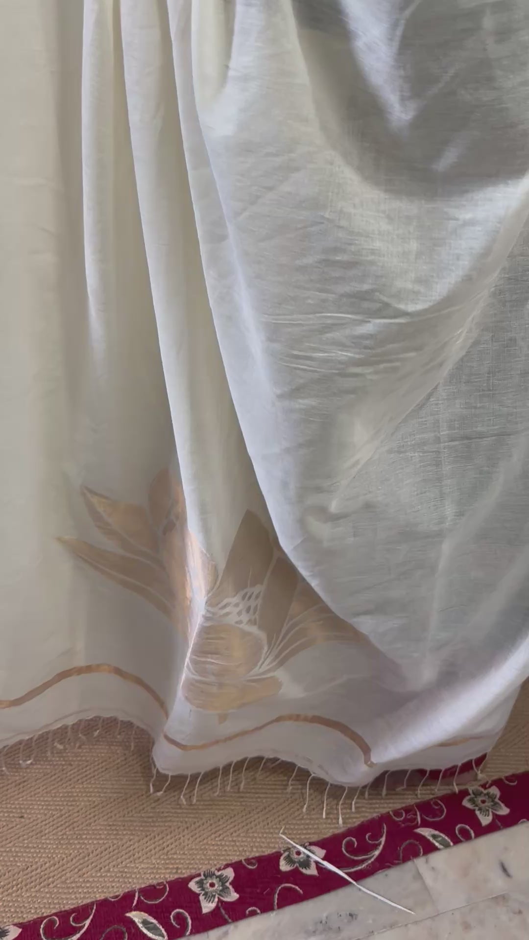Padma - Pure cotton Cream color saree with Handloom jamdhani weave