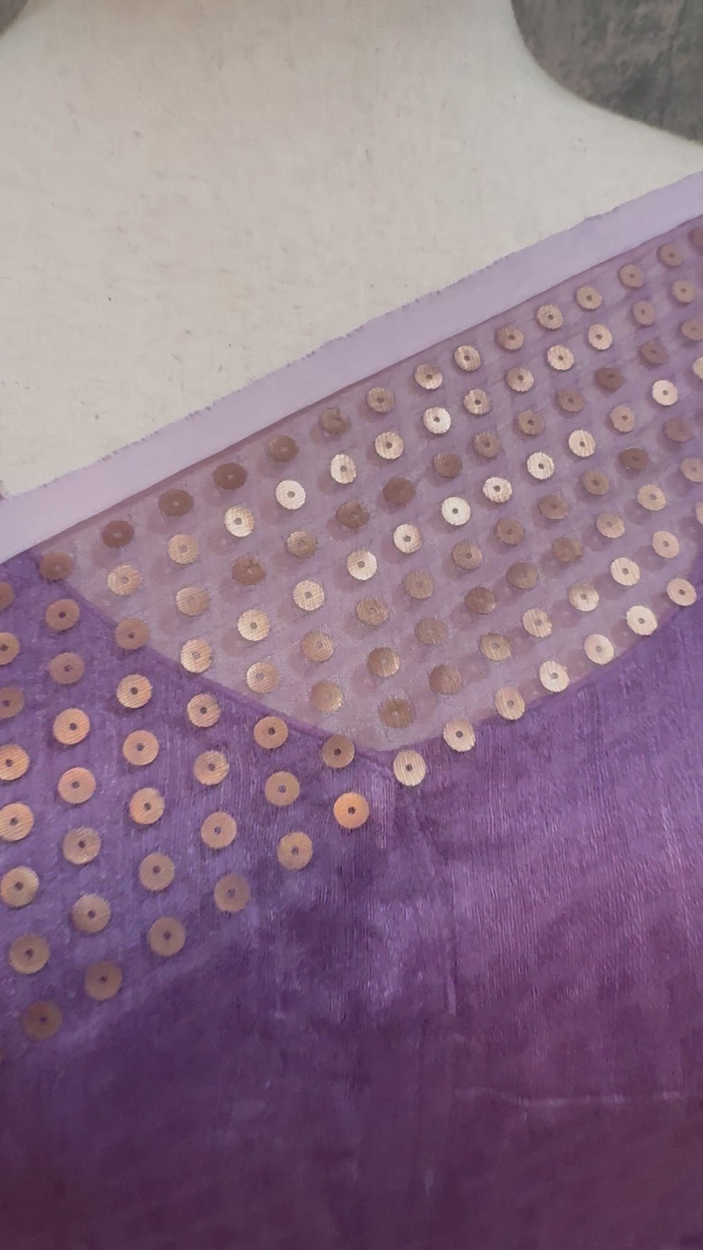 Muslin pure silk saree with sequins weave and stitched blouseSilk mark certified