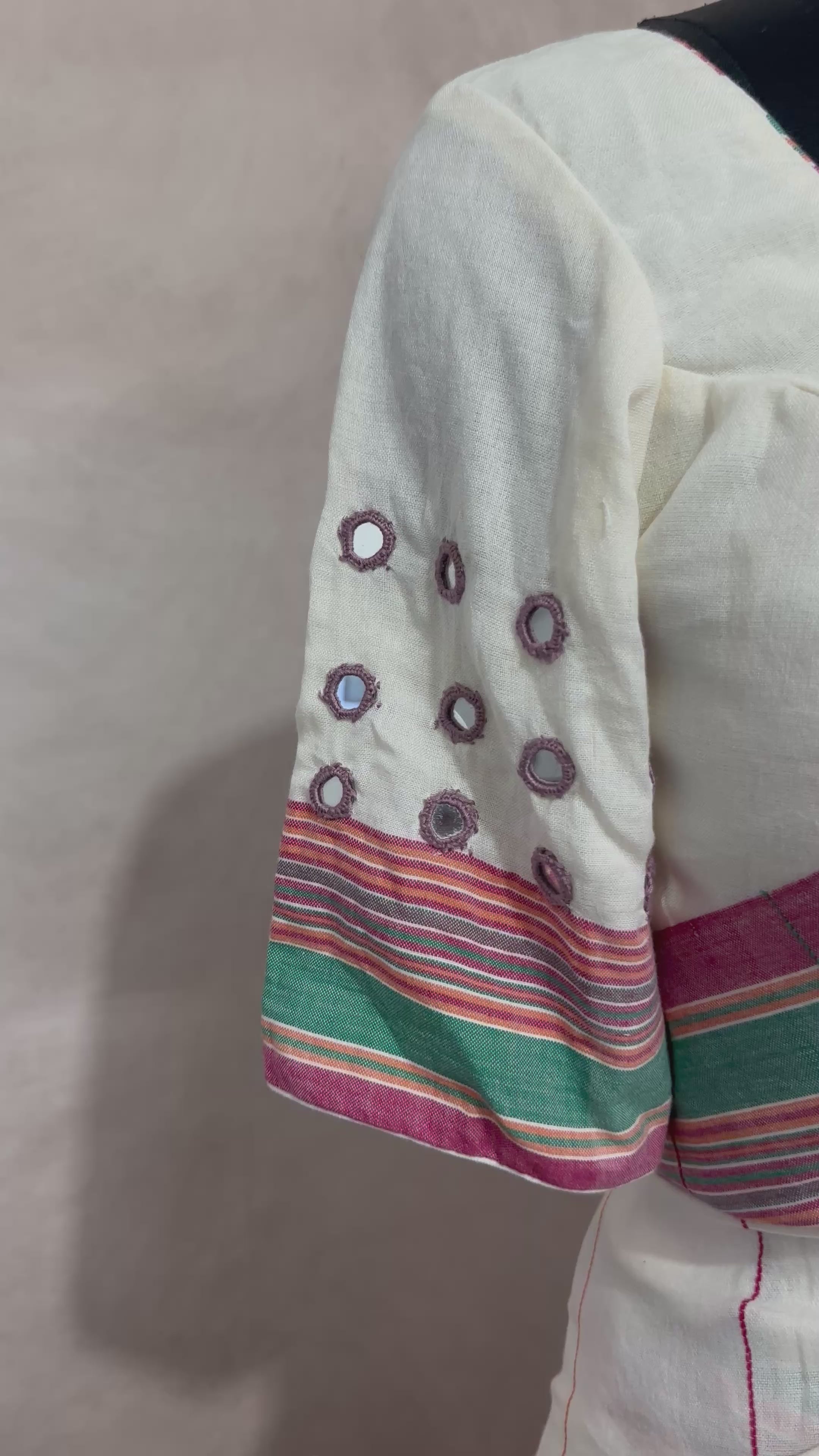 Organic Kala cotton handloom saree with mirror work , stitched blouse