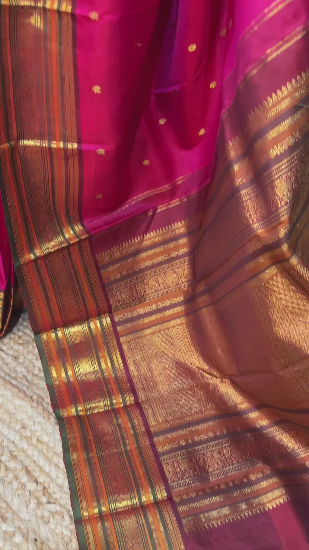 Pure handloom kanchivaram pink saree with multi color and 2gm zari border